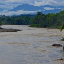 Andes seen from the bridge over Rio Napo